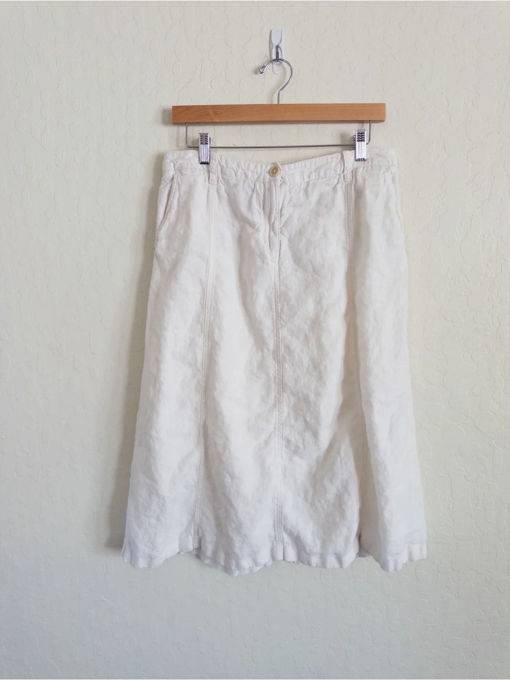 Talbots 100% Linen Seamed Straight Midi Skirt size 8 White Coastal Beach Summer